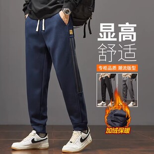 秋冬季运动裤男士宽松束脚休闲加绒卫裤2026新款条纹加厚裤子学生
