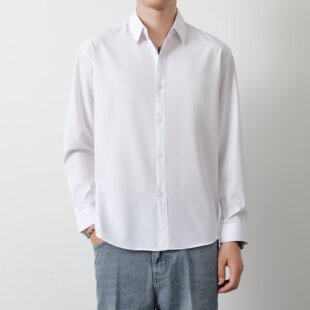潮流百搭休闲寸衫 男生日系港风ins宽松衬衣夏季 衬衫 2025纯色长袖
