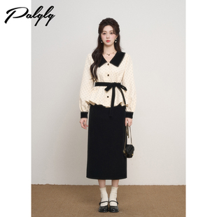 新款 女2025年秋季 高级感韩系半身裙两件套 气质感波点外套套装 法式