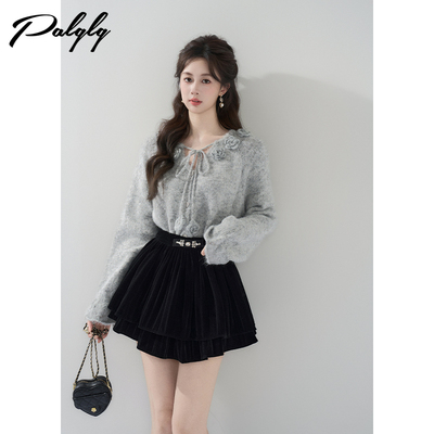 高级感气质软糯灰色开衫毛衣外套