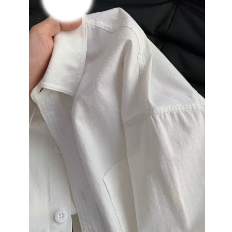 100%纯棉白色衬衫春秋内搭叠穿长袖上衣休闲男女衬衣情侣装外套