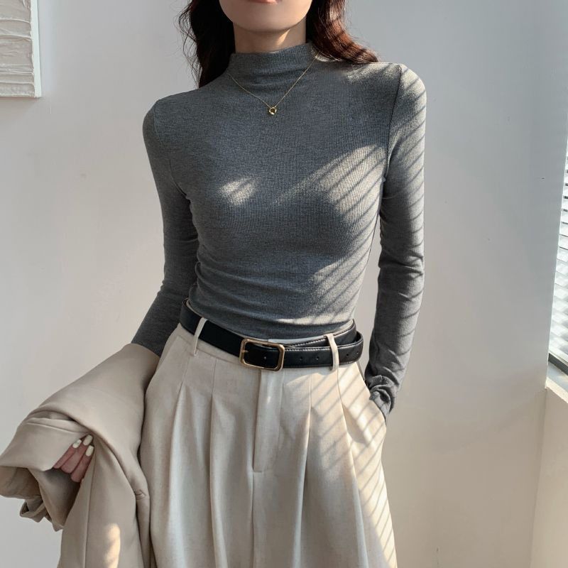 高级半高领修身长袖t恤