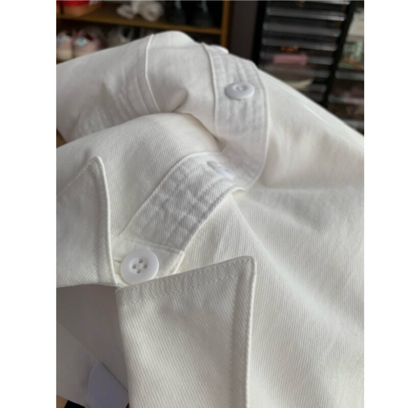 100%纯棉白色衬衫春秋内搭叠穿长袖上衣休闲男女衬衣情侣装外套