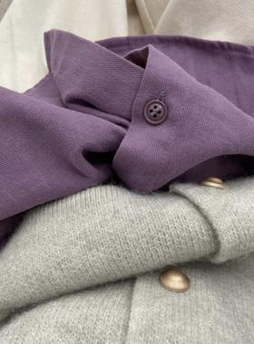 纯棉紫色长袖衬衫显白舒适女2025新款春秋冬叠穿内搭宽松休闲上衣