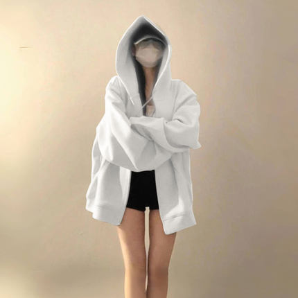 美式连帽卫衣外套女秋冬新款oversize慵懒风休闲加绒拉链开衫上衣