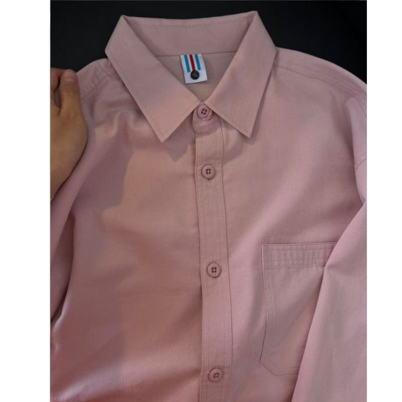 2026韩系穿搭粉色薄款长袖衬衫女秋冬款百搭chic时尚通勤开衫上衣