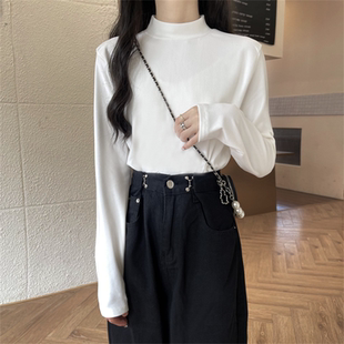 上衣秋季 显瘦长袖 女秋冬内搭t恤高级感修身 半高领加厚保暖打底衫