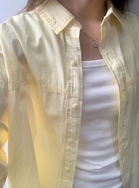 奶黄色宽松衬衫上衣2025韩版超好看纯棉长袖休闲百搭设计感小众