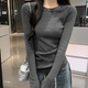 女修身 高级感灰色圆领长袖 内搭打底衫 显瘦正肩韩系上衣t恤