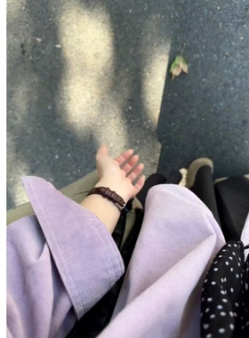 小个子紫色polo领灯芯绒衬衫女秋冬衬衣开衫外套叠穿宽松长袖上衣