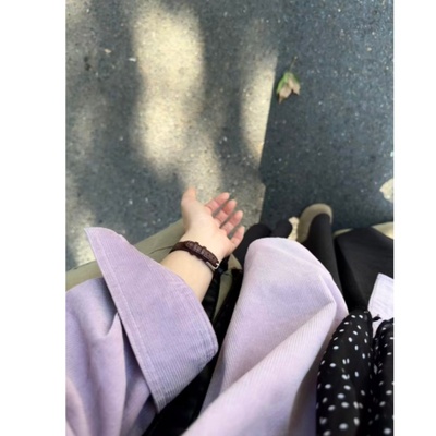 小个子紫色polo领灯芯绒衬衫女