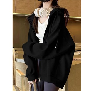 多巴胺短款拉链外套卫衣女秋冬款加厚小个子短款连帽开衫长袖上衣