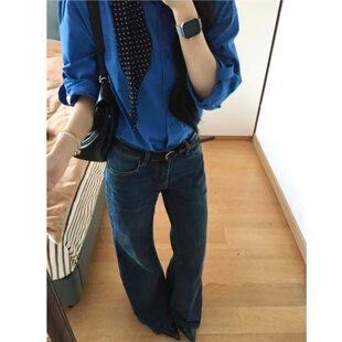 法式气质高级感衬衫女2026春装克莱因蓝衬衫休闲慵懒外套宽松上衣