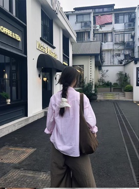 韩系紫色防晒衬衫女冬季薄款正肩宽松长袖衬衣外套独特超好看上衣