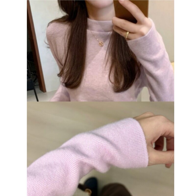 法式香芋紫显白针织打底衫长袖女秋冬半高领软糯毛衣绝美内搭上衣