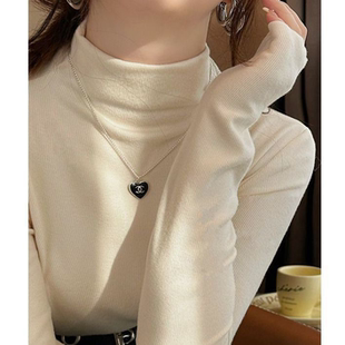 半高领发热打底衫女秋冬高级感2024新款德绒内搭加绒保暖白色上衣