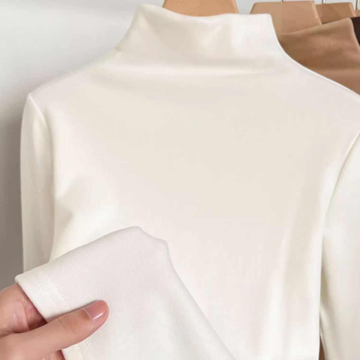 白色双面德绒磨毛加厚半高领