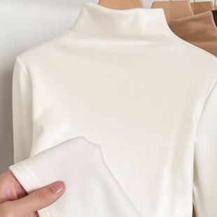 显瘦 女秋冬修身 白色双面德绒磨毛加厚半高领长袖 保暖百搭打底衫
