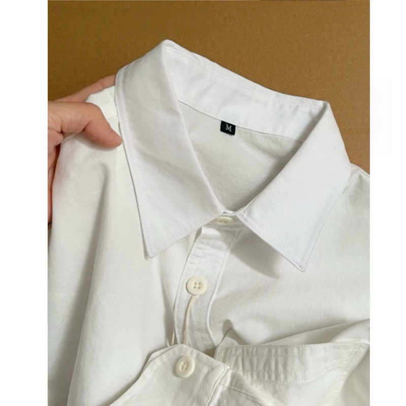 100%纯棉白衬衫纯色宽松百搭休闲白色衬衫男女同款上衣全棉衬衣