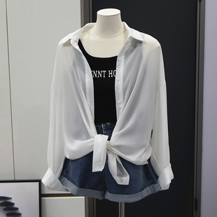 夏天白衬衫百搭防晒小衫外套女25年新品半透肉垂感防皱雪纺衫外搭