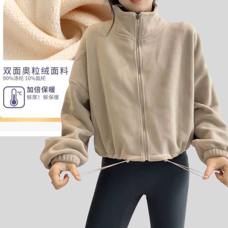 欧美羊羔绒宽松运动外套冬加绒加厚立领抓绒衣健身休闲摇粒绒上衣