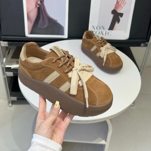 超火显脚小阿甘鞋 秋冬厚底休闲港风板鞋 女2025新款 真皮复古德训鞋