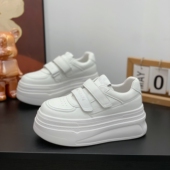 爆款 休闲真皮小白鞋 魔术贴厚底增高6CM松糕鞋 小个子女2026春新款