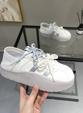 厚底真皮德训鞋女2026春季新款小众复古双鞋带百搭休闲运动阿甘鞋