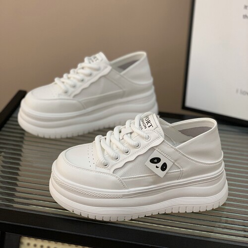 小个子内增高7cm网鞋女2026夏季新款镂空网面透气真皮两穿小白鞋