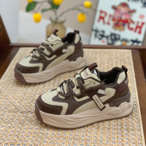 小众复古真皮老爹鞋女2023秋冬新款小个子厚底增高6cm运动休闲鞋
