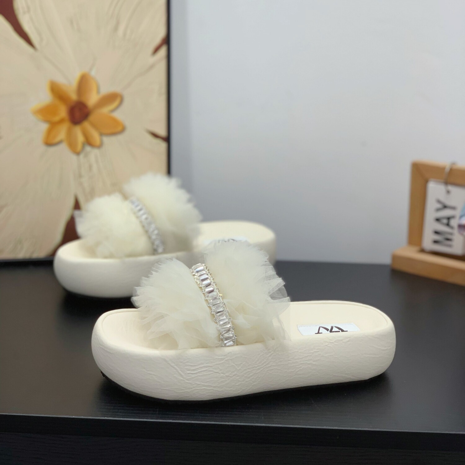 网纱仙女风厚底一字拖女2026夏季新款时尚水钻法式外穿露趾凉拖鞋