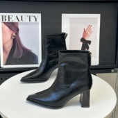 复古百搭显瘦高跟鞋 法式 尖头粗跟短靴女2025秋冬新款 气质瘦瘦靴子