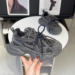 百搭复古炸街显脚小休闲运动鞋 超火厚底真皮老爹鞋 女2025秋冬新款