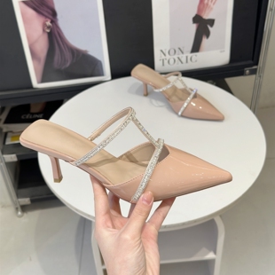 配裙子包头半拖鞋女夏外穿2026新款法式尖头懒人细跟凉拖鞋高跟鞋