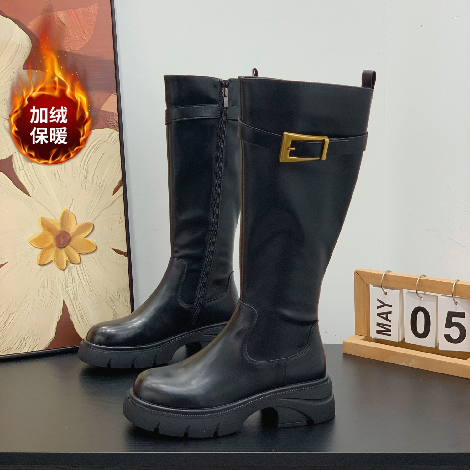 冬季加绒保暖长靴女2025新款时尚百搭粗跟高筒瘦瘦靴显腿长骑士靴,女鞋,骑士靴,淘宝优惠券,粉丝福利购,淘宝优惠卷