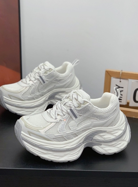 厚底增高6CM显瘦真皮老爹鞋2026春季新款透气网面韩版复古运动鞋