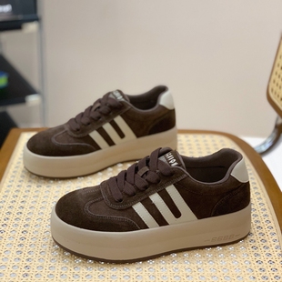 百搭显脚小舒适休闲板鞋 复古磨砂皮厚底德训鞋 女2025秋冬超火时尚