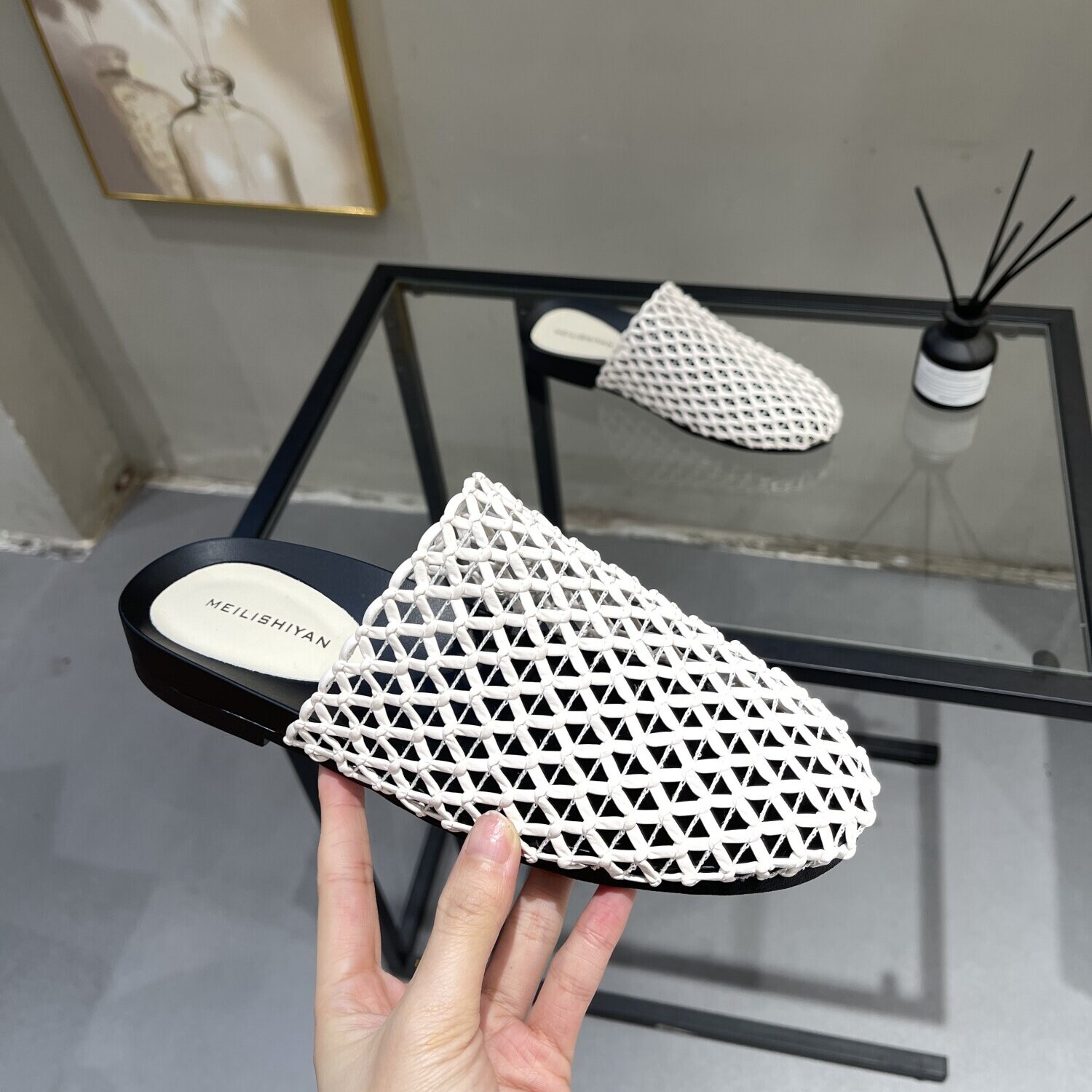 复古编织镂空包头半拖鞋女夏外穿2026新款法式平底百搭懒人凉拖鞋