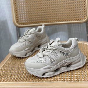 复古真皮老爹鞋女2023秋季新款网面透气百搭小个子厚底增高运动鞋