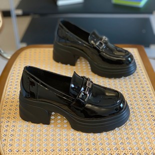 英伦风亮面松糕小单鞋 厚底增高6CM小个子显瘦小皮鞋 新款 2025秋季