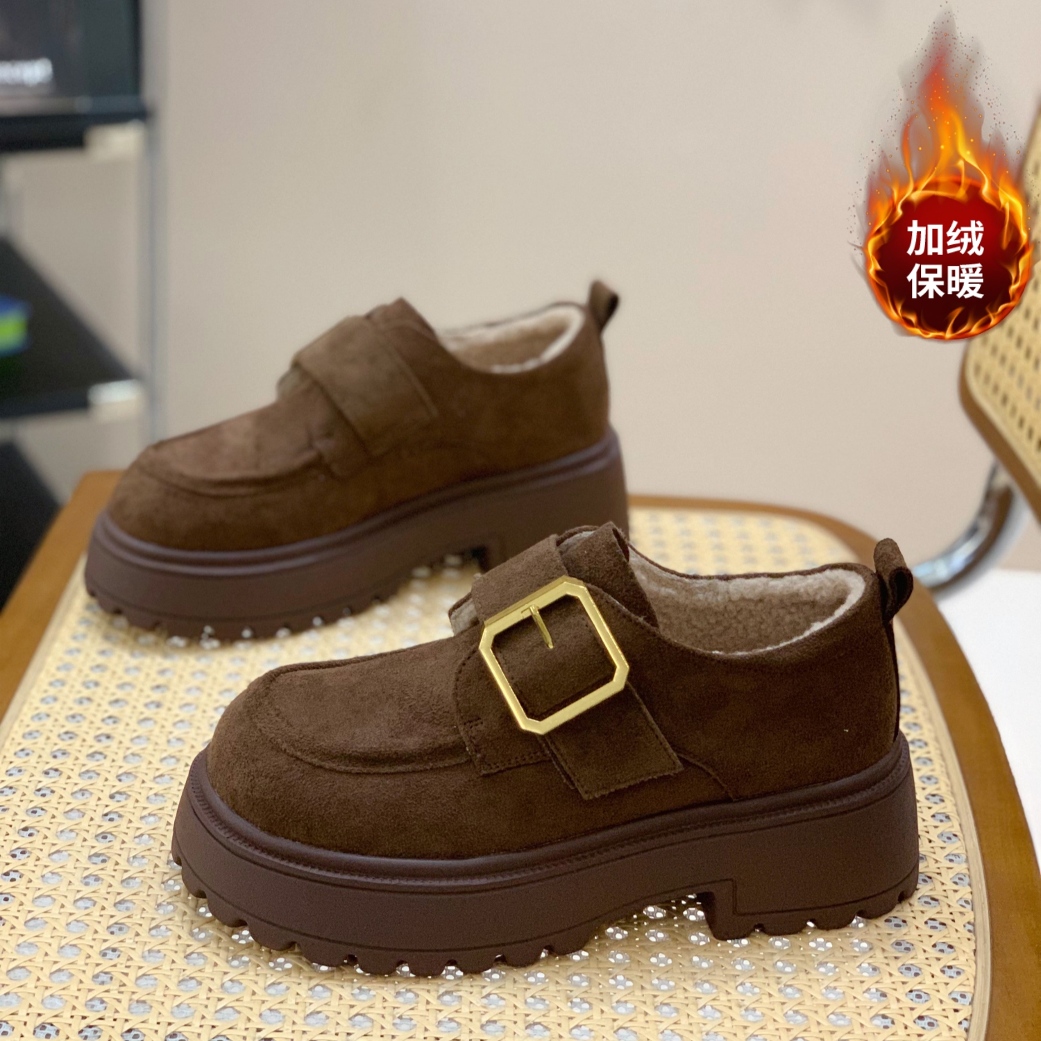 磨砂绒面复古时尚显腿细勃肯棉鞋
