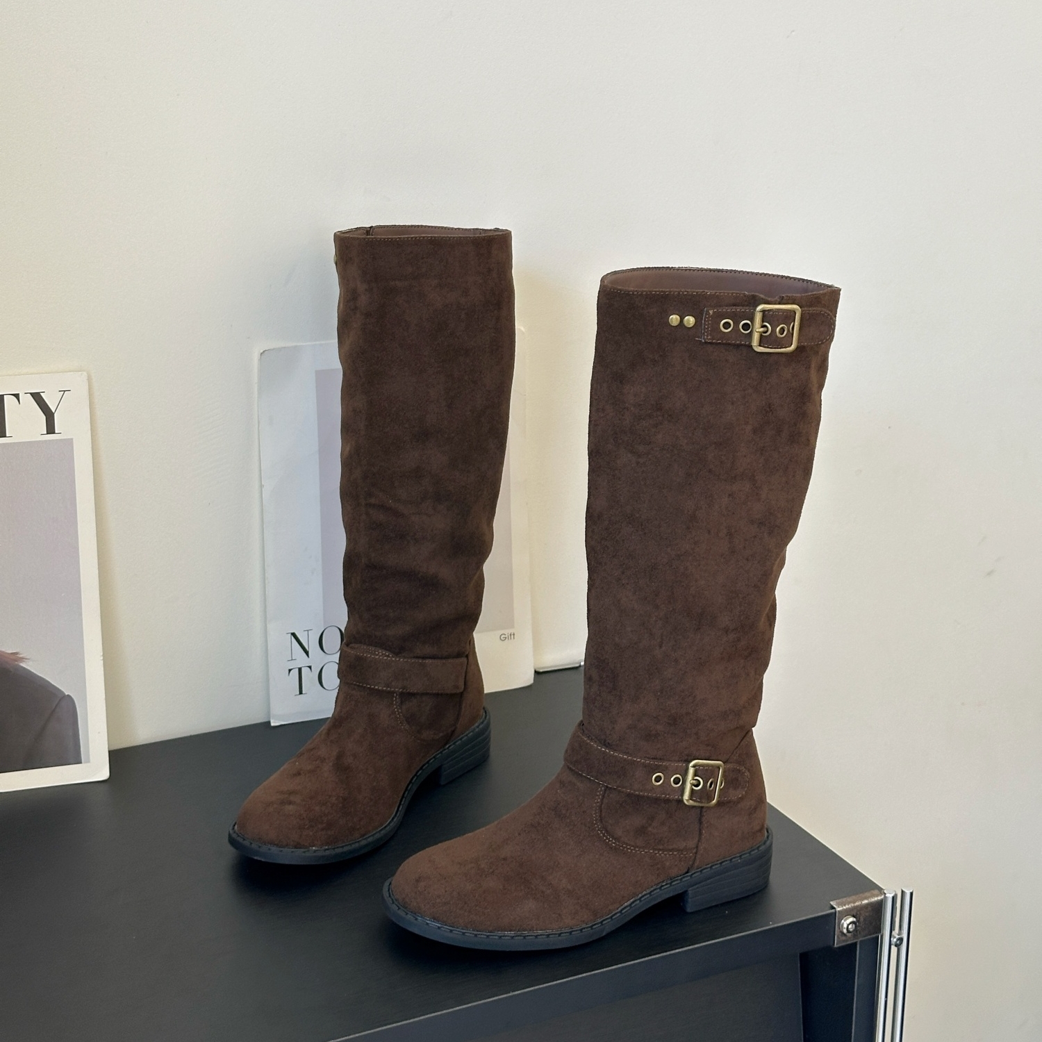 小个子美拉德复古显瘦不过膝长靴