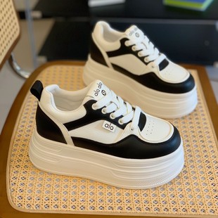 松糕厚底小个子显腿长休闲鞋 新款 女2025秋季 8CM内增高真皮小白鞋