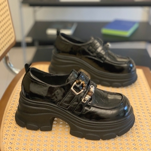 矮子乐英伦风小皮鞋女2025秋季新款厚底6cm单鞋复古一脚蹬乐福鞋