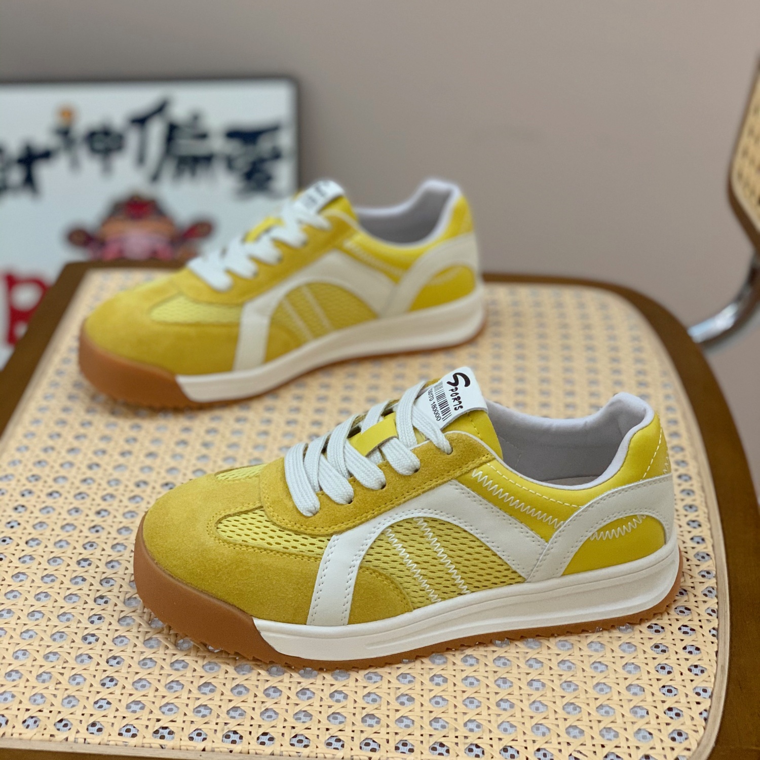 真皮单网透气时尚拼接德训鞋女2025夏季新款百搭厚底系带休闲鞋