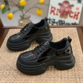 小个子增高6cm乐福鞋 系带单鞋 女2025春秋新款 松糕厚底英伦小皮鞋