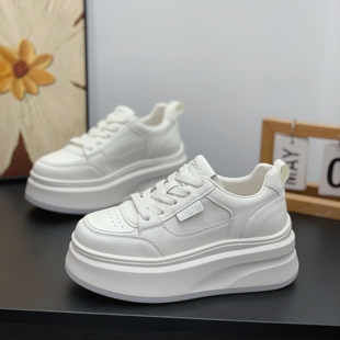 休闲鞋 学院风真皮小白鞋 时尚 厚底6CM松糕鞋 小个子女2025秋冬新款