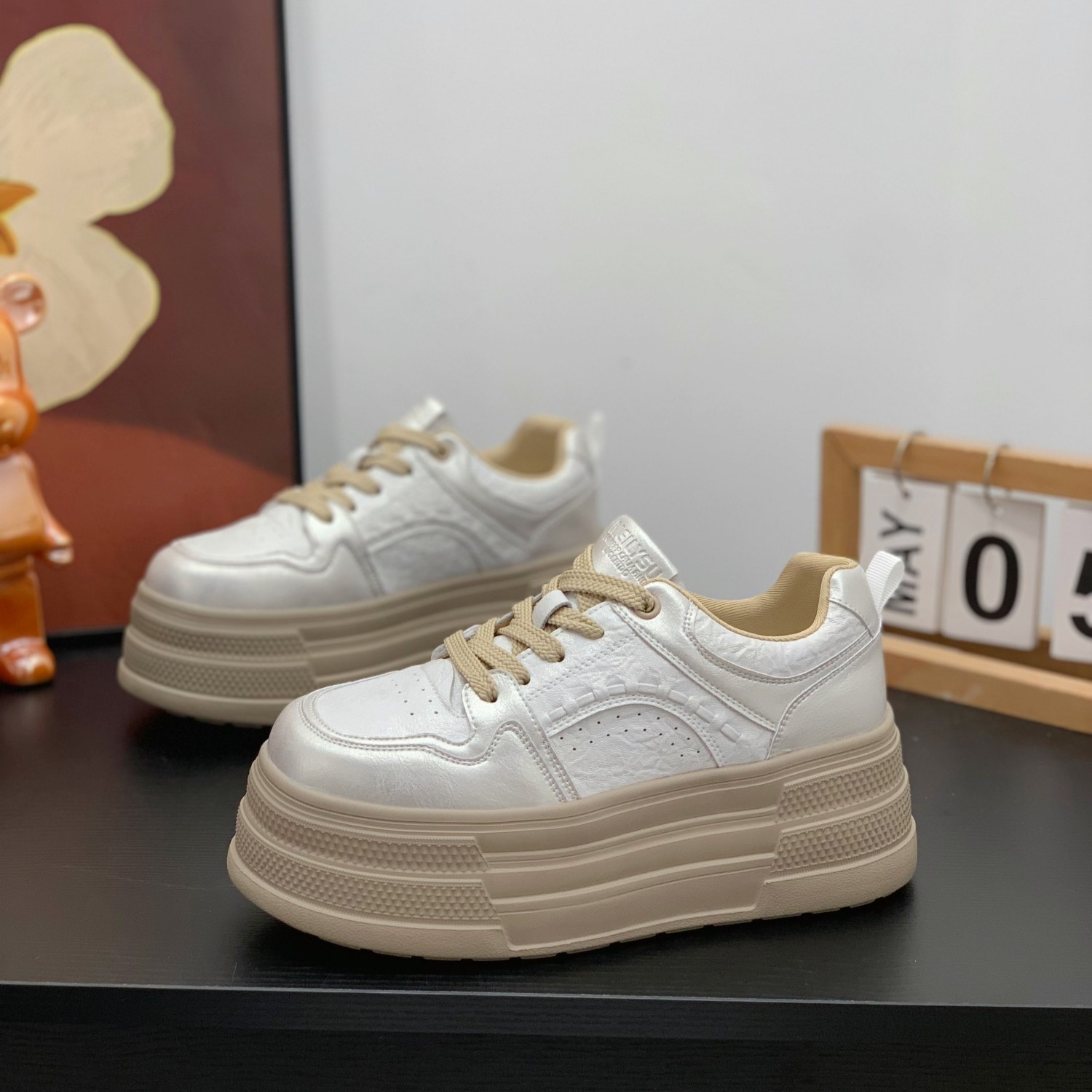 小个子女增高6CM厚底松糕鞋2026春季新款时尚休闲板鞋真皮小白鞋,女鞋,松糕（摇摇）鞋,淘宝优惠券,粉丝福利购,淘宝优惠卷