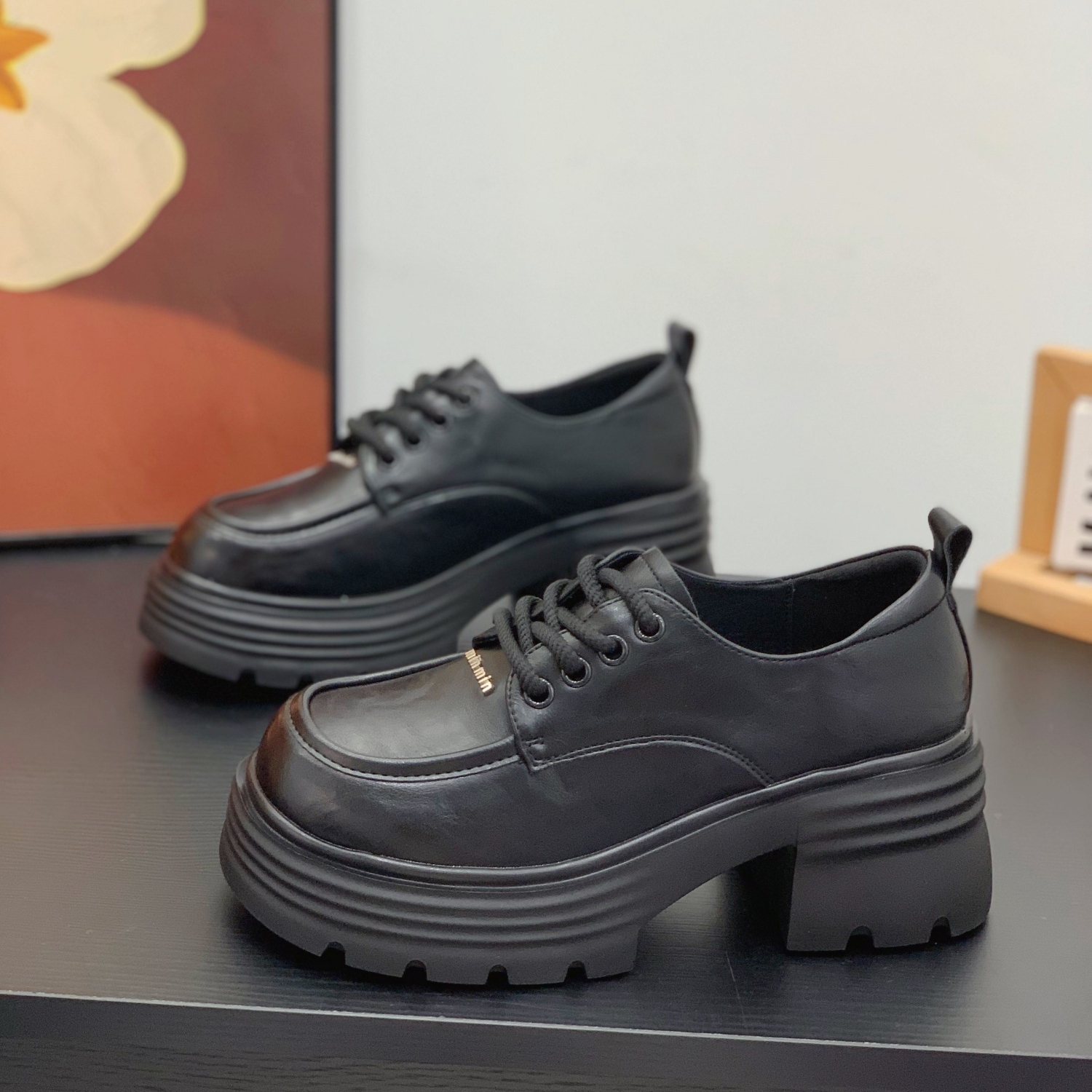 小个子英伦风系带JK单鞋女2025秋冬新款增高6cm小皮鞋复古乐福鞋