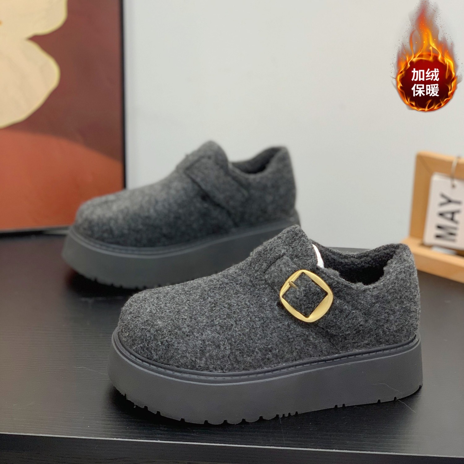加绒保暖毛绒勃肯鞋女2025冬季新款厚底增高复古灰色懒人博肯棉鞋,女鞋,勃肯鞋/软木鞋,淘宝优惠券,粉丝福利购,淘宝优惠卷